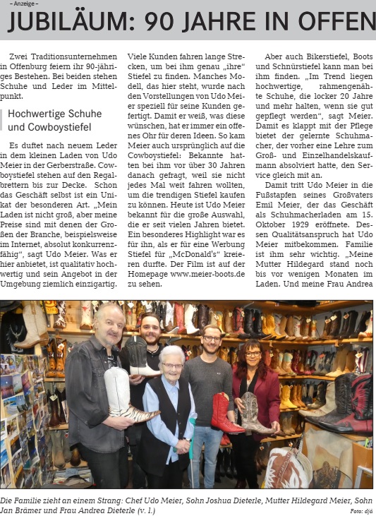 Artikel im Guller zum 90 jährigen Jubiläum von Schuhe Meier