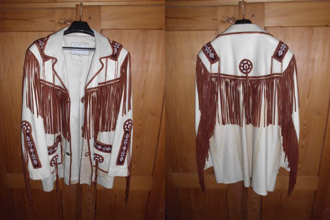 Designer: Burray Olson made in New Mexico by Arturo Braun Beige mit Perlen und Fransen (gebraucht) (XL)